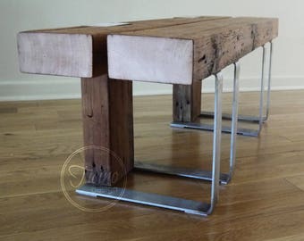 Reclaimed Wood Bench with Steel Legs, Rustic Industrial Entryway Bench.