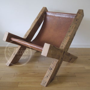 Rustic Wood Chair. Leather Lounge Chair. Barn Wood Arm Chair. Lounge Chair. Chair Living Room. Brown Leather Chair. Reclaimed Wood Chair. image 1