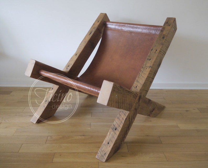 Rustic Wood Chair. Leather Lounge Chair. Barn Wood Arm Chair. Lounge Chair. Chair Living Room. Brown Leather Chair. Reclaimed Wood Chair. image 1