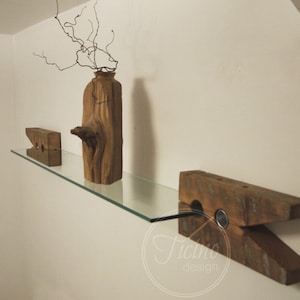 Rustic Shelf Brackets. Reclaimed Wood Brackets. Glass Wall Shelf. Bookshelf.  Shelves Brackets Rustic Decor. Wood Brackets. Display Shelf