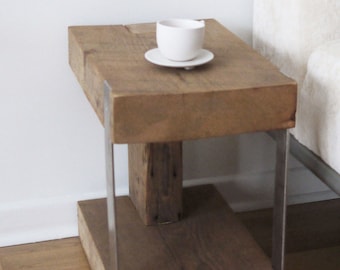 Reclaimed Wood Side Table. Unique End Table. Rustic End Table. Rustic Side Table. Industrial End Table.End Table for Living Room. Cube Table