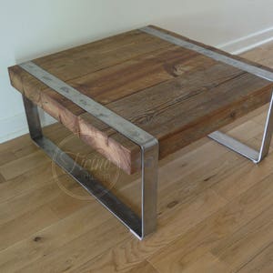 Barn Wood Side Table. Rustic Coffee Table. Reclaimed Wood Coffee Table. Square Coffee Table. Metal Legs Table.  End Table. Cocktail Table