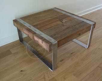 Barn Wood Side Table. Rustic Coffee Table. Reclaimed Wood Coffee Table. Square Coffee Table. Metal Legs Table.  End Table. Cube Table