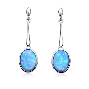 Blue Opal Drop Earrings, Sterling Silver with Vibrant Oval Opals AE-E5002