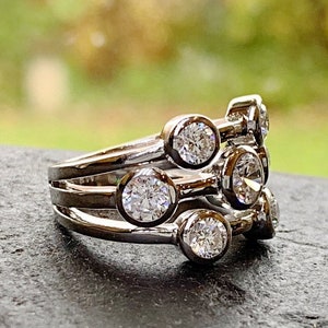 CZ Diamond Bubble Ring set on Three Bands in 925 Silver. Ref AER010
