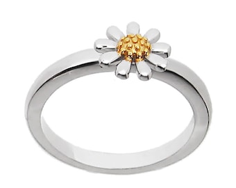 Silver Mini Daisy Stacking Ring with 18ct Gold Glated Centre - Ref: AER007