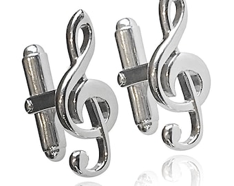 Treble Clef Silver Cufflinks, Perfectly Sculpted as Musical Notes   - Ideal for Music Lovers and Musicians. Ref: AEC002