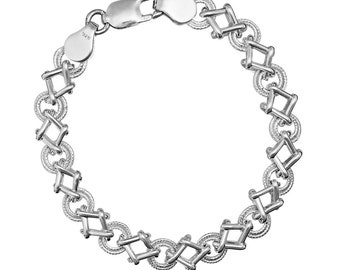 Solid Silver Crossover Chain Bracelet, Handmade in 925 Sterling Silver - Ref: SS189B