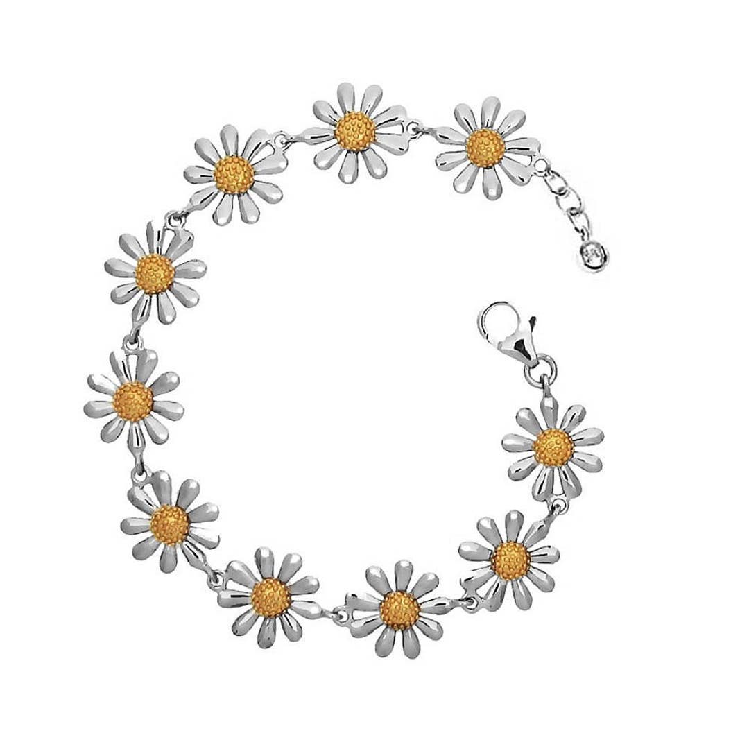Silver Daisy Bracelet, Handmade in 925 Silver With 18ct Gold Plated