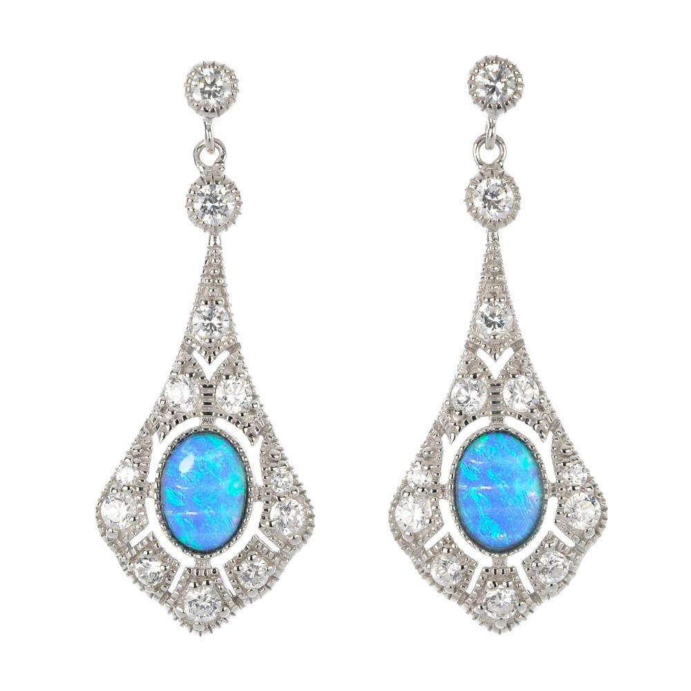 Vibrant Blue Opal and CZ Diamond Drop Earrings Based on an - Etsy UK