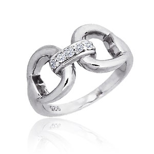 925 Silver Snaffle Bit Equestrian Ring set with CZ Diamonds. Ref AE-R002