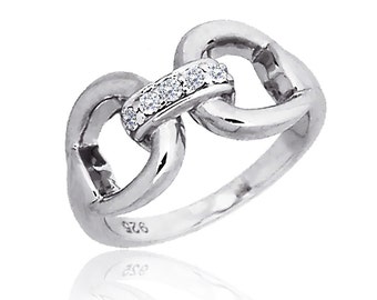 925 Silver Snaffle Bit Equestrian Ring set with CZ Diamonds. Ref AE-R002