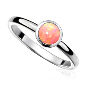 Pink Opal Stacking Ring in a Low, Round Rub-Over Setting with Vibrant Coral-Pink Opal. Ref: AER5002-24