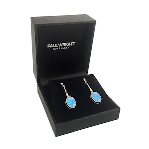 Blue Opal Drop Earrings, Sterling Silver With Vibrant Oval Opals AE ...