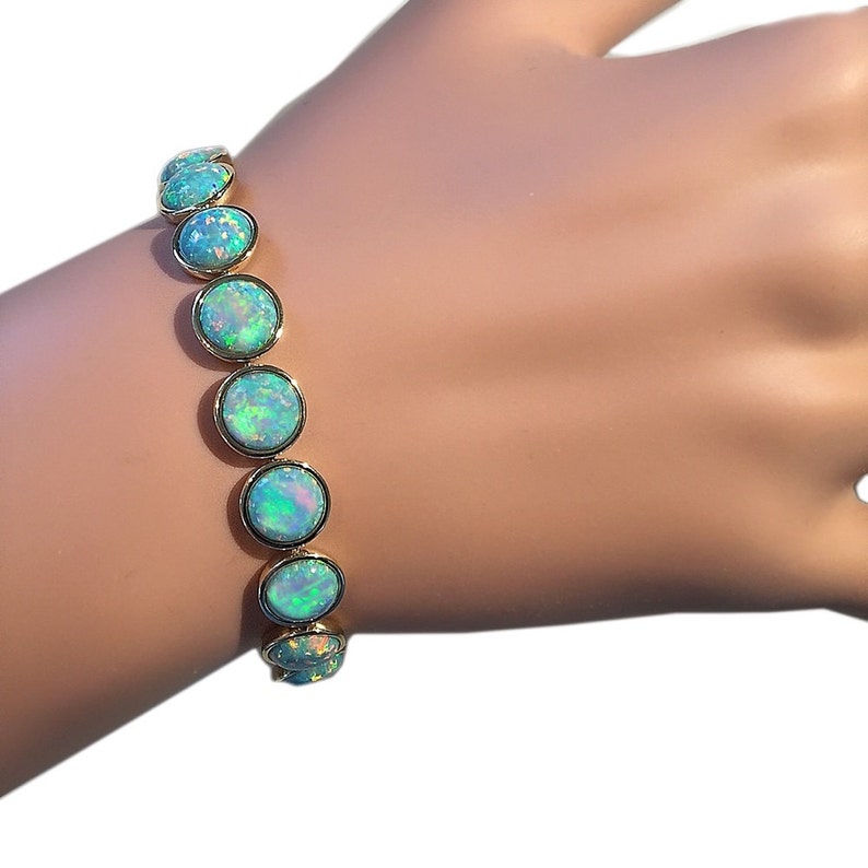 Opal Bracelet 9ct Gold with Vibrant Round Cultured Opals Etsy