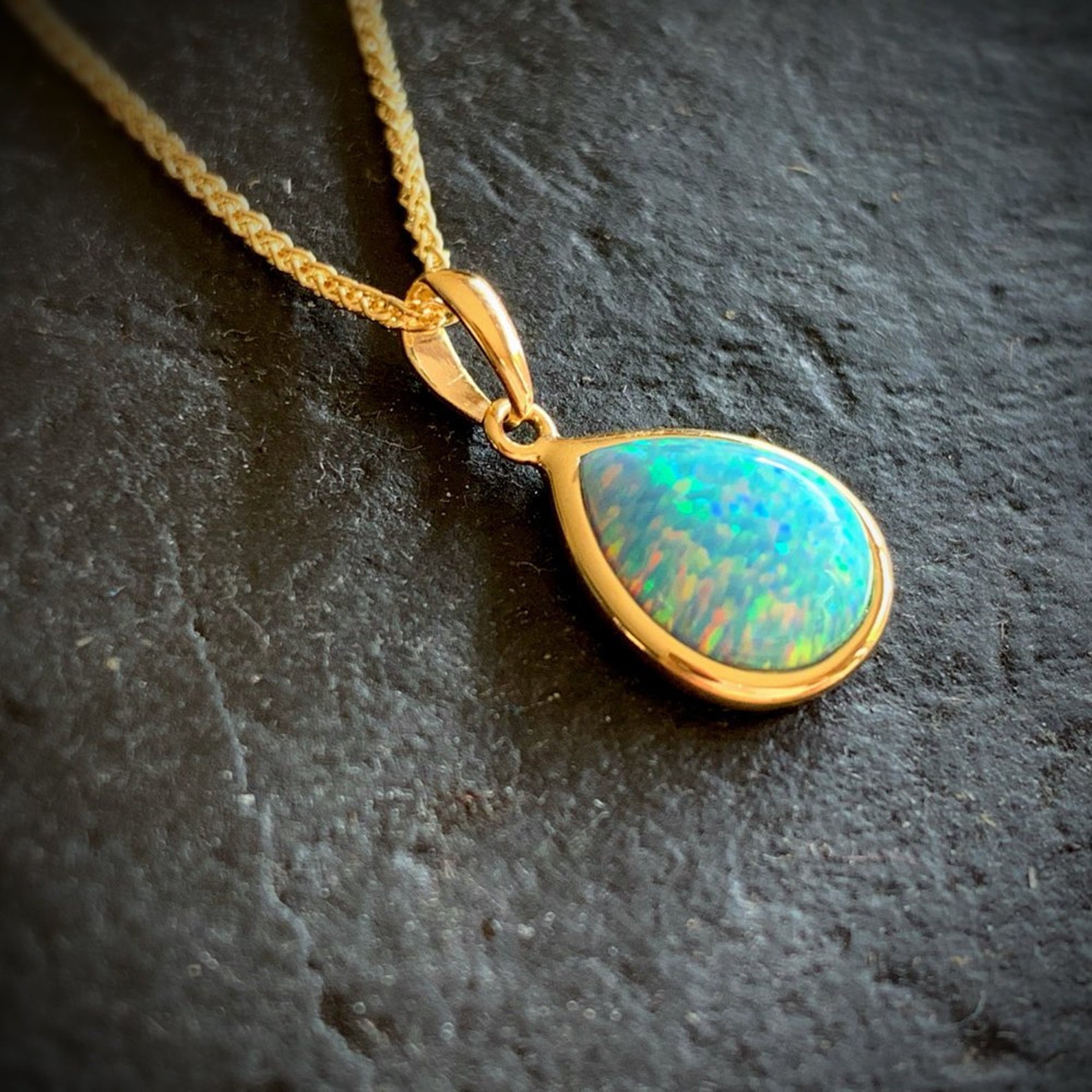 Opal Pendant Necklace 9ct Gold With Vibrant Cultured Opal Etsy UK