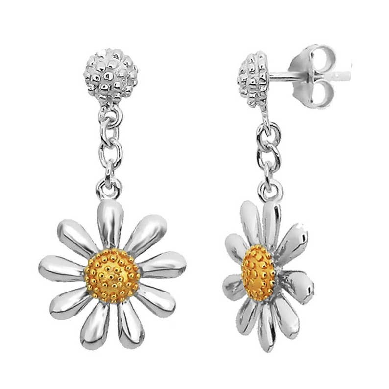 Silver Daisy Drop Earrings With 18ct Gold Plated Centres 13mm - Etsy