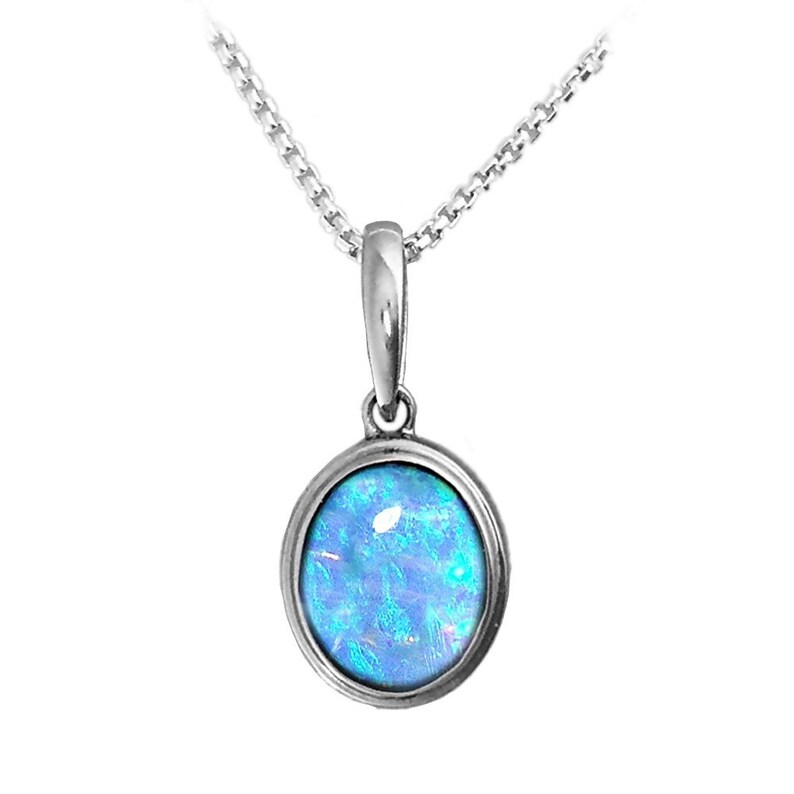 Vibrant Blue Opal Pendant Necklace Oval Cabochon Set in 925 Etsy