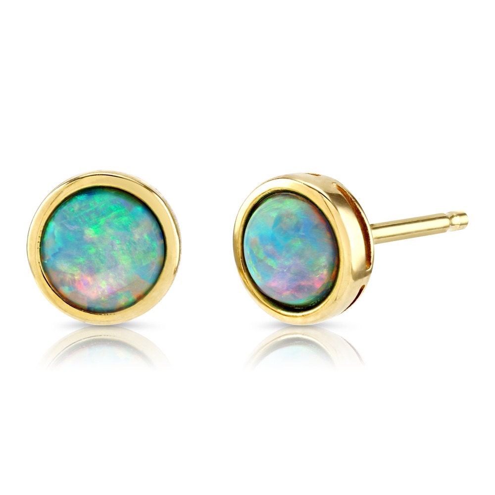 Opal Earrings 9ct Gold Studs With Vibrant Cultured Opals 5mm Etsy UK