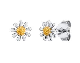 925 Silver Mini Daisy Earring Studs, with 18ct Gold Plated Centres, 7mm. Ref: AEE024