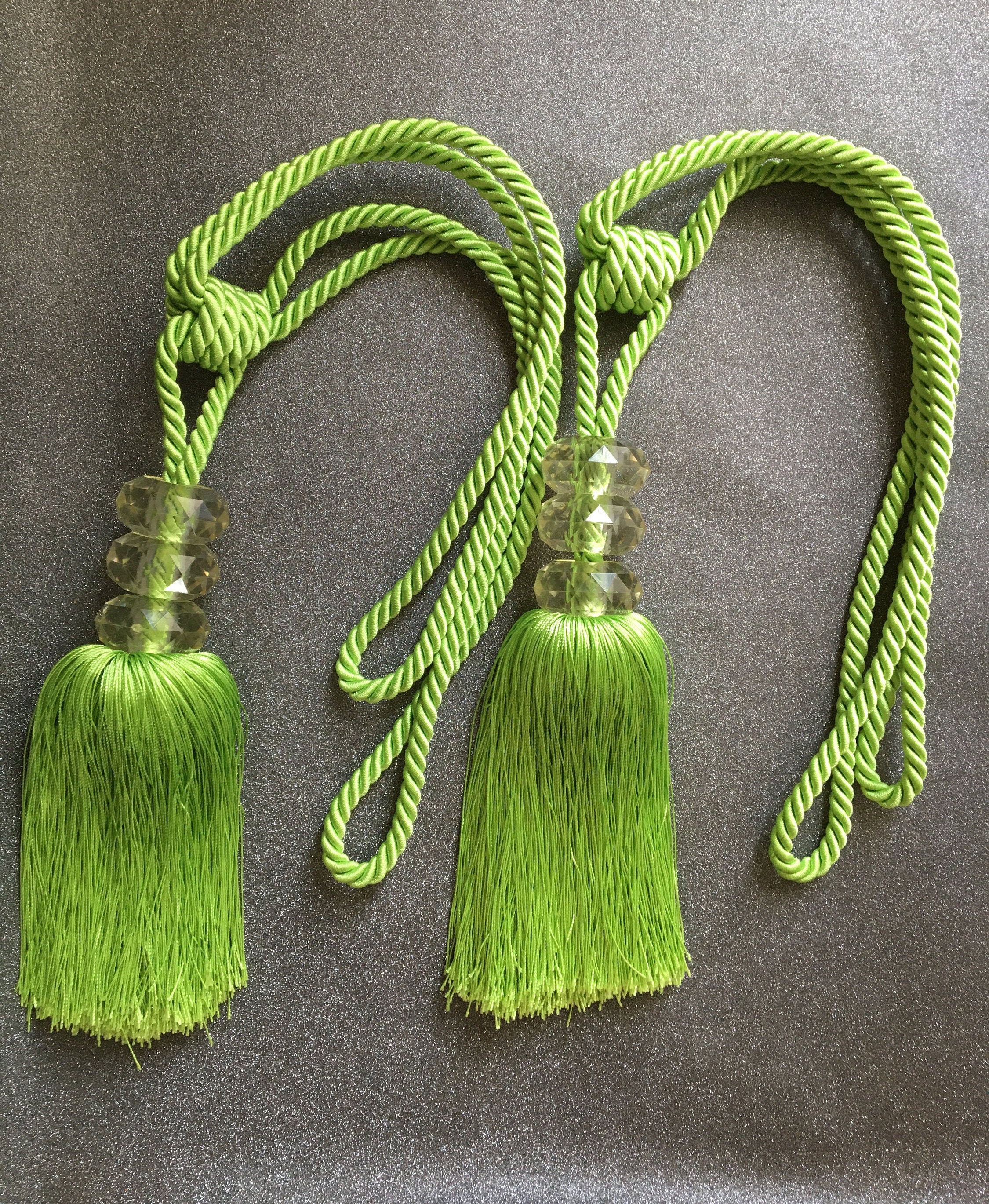 Paire de Citron Vert Tassel Curtain Tie Back 2 teintes perle de verre Détail #4A279 Paire de Citron Vert Tassel Curtain Tie Back 2 teintes perle de verre Détail #4A279
