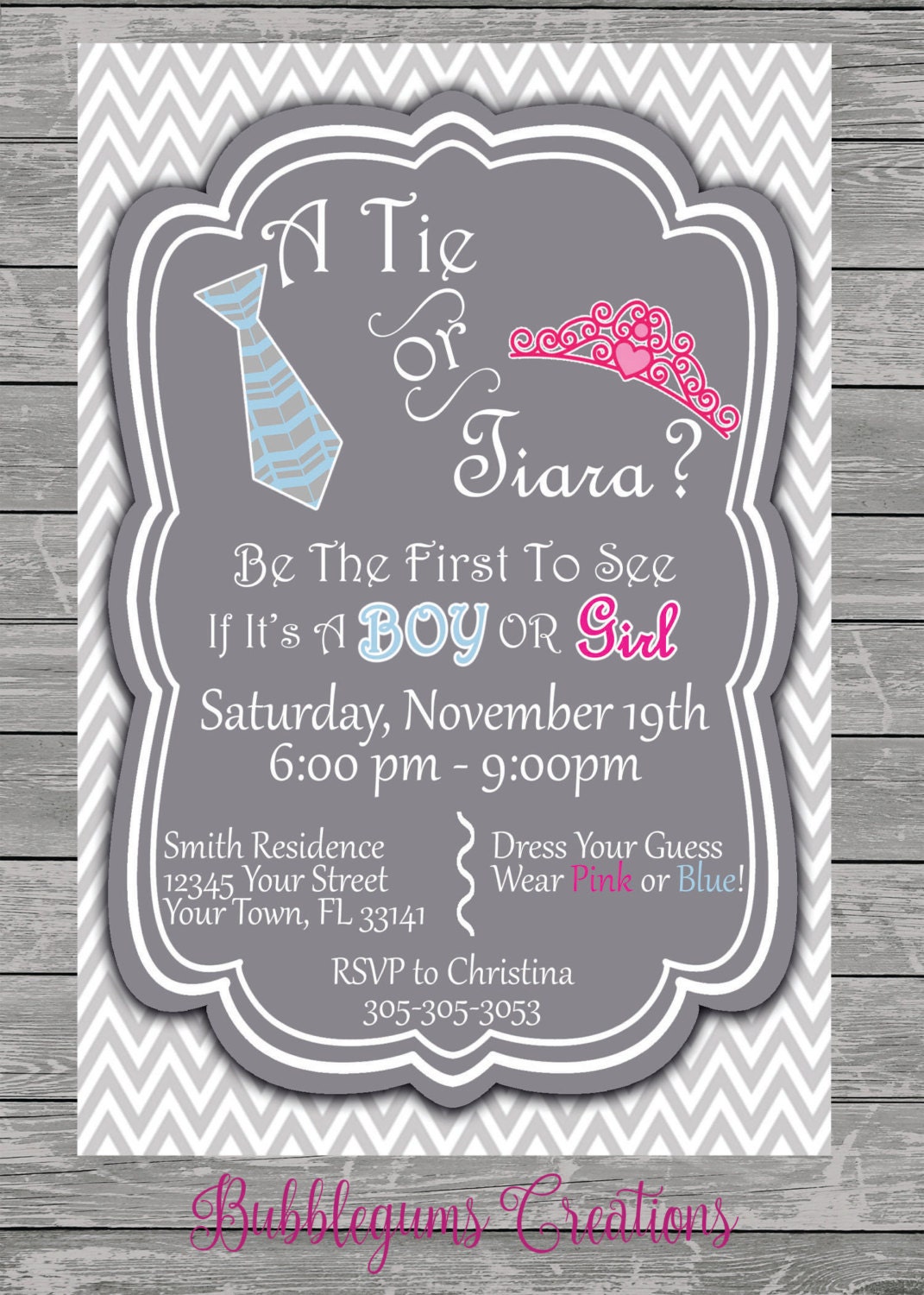 Tie Or Tiara Gender Reveal Baby Shower Invitation Printable Tie Or Tiara Gender Reveal Baby Shower Invitation Printable
