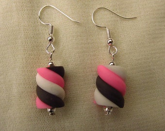 Polymer Flump Candy Earrings Pink, White, Dark Grey