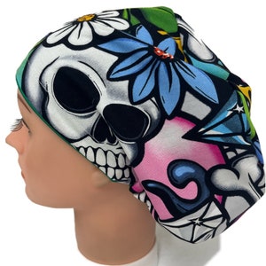 Scrub Hat Medical Surgical Cap in Graffiti Print with Satin Lined Option