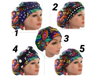 themeprint Surgical Bouffant Hat MARDI GRAS Icons wLime Brim Handmade.