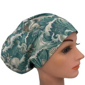 Waves Surgical Cap / Scrub Medical Hat: La Mer / Serene Greens