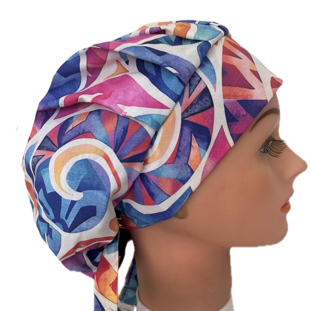 Feminine Surgical Hat: Scrub Medical Cap Swirly / Graphic Pink Blue ...