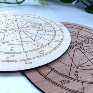 Thème astral en bois - Thème natal personnalisé en bois