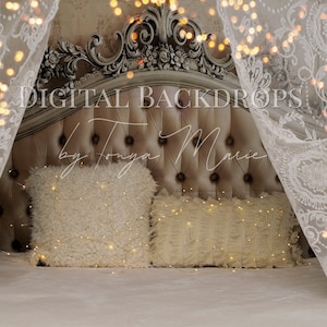 Digital backdrop background lace bed boudoir boho white bed