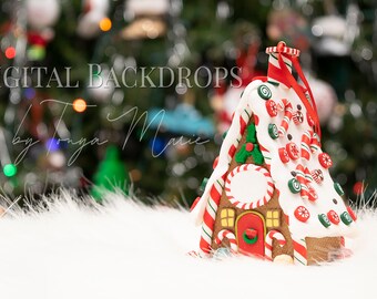 Christmas Digital Backdrop - Gingerbread House Christmas Fun Winter Digital Background Magical whimsical digital backdrop