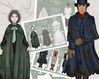 Jane Eyre and Edward Rochester Paper Doll Printable 1840 Fashion Full Color PDF File