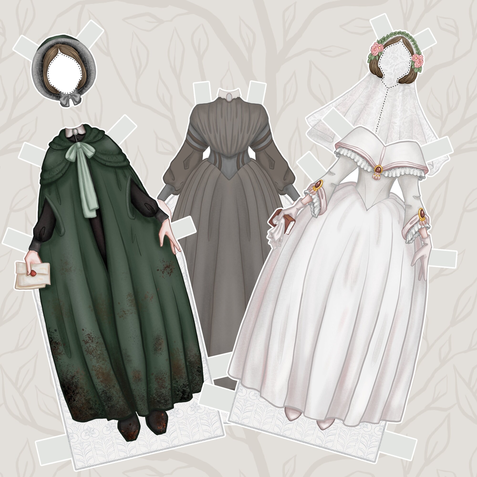 Jane Eyre and Edward Rochester Paper Doll Printable 1840 Fashion Full ...