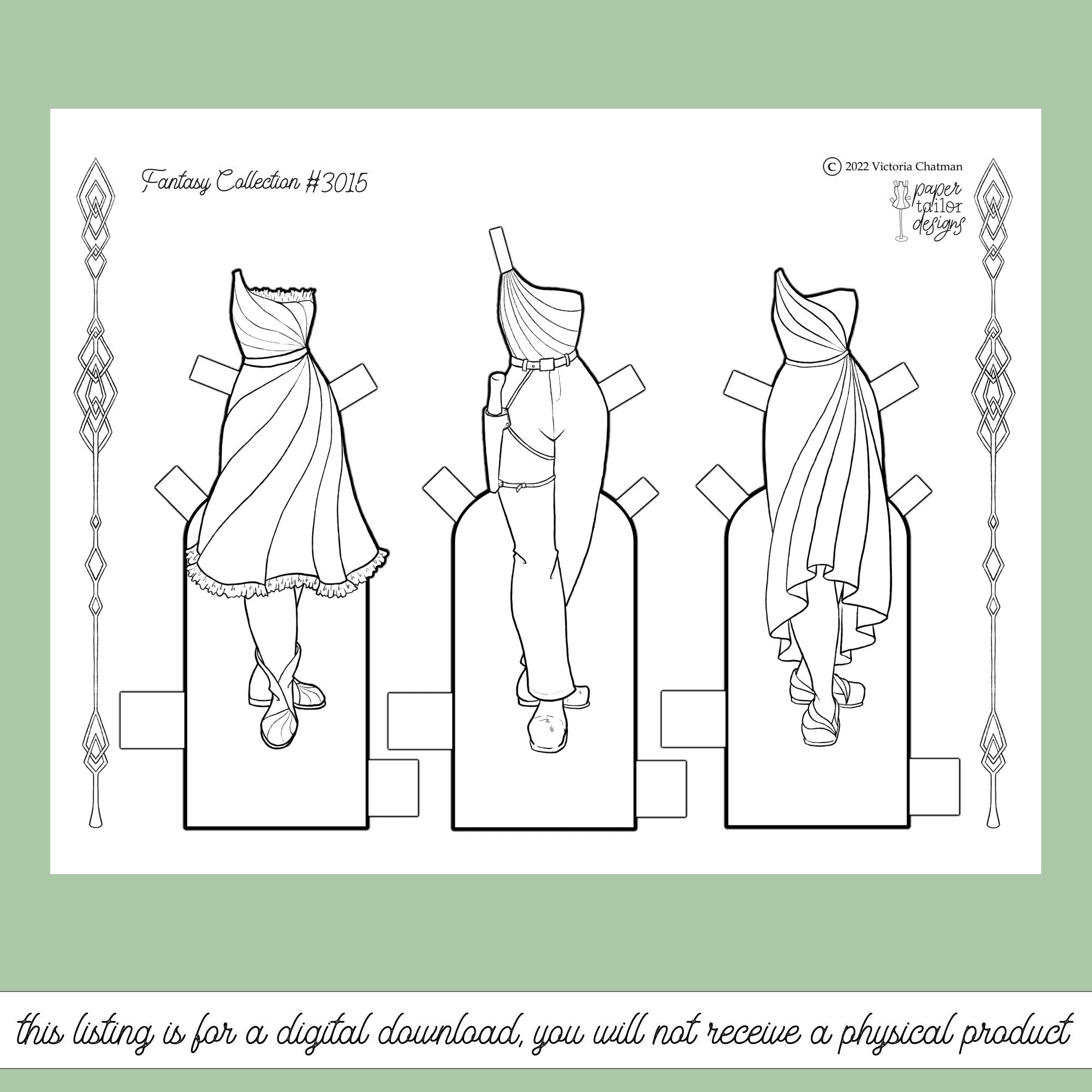 Fantasy Paper Doll Clothes Printable Coloring Page With Outfits Digital ...