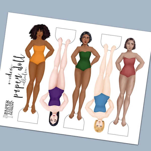 Modern Paper Dolls, version 2 - Full Color Paper Dolls - Digital Download Kids Activity