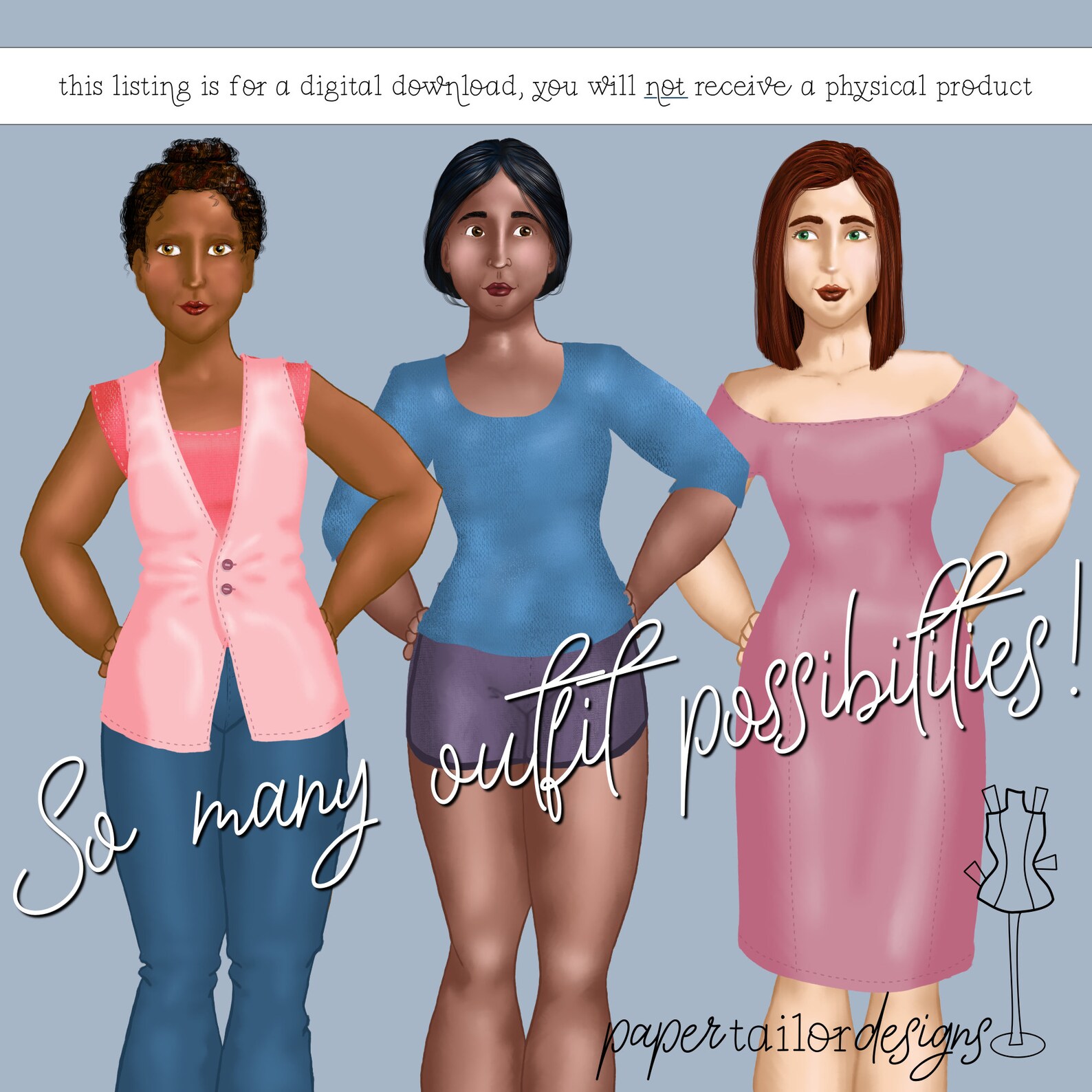 Paper Doll Clothes Printable Full Color Paper Dolls Outfits Etsy