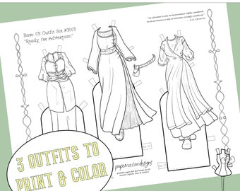 Fantasy Paper Doll Clothes Printable (Base 03) - Coloring Page with Outfits - Digital Download Kids Activity