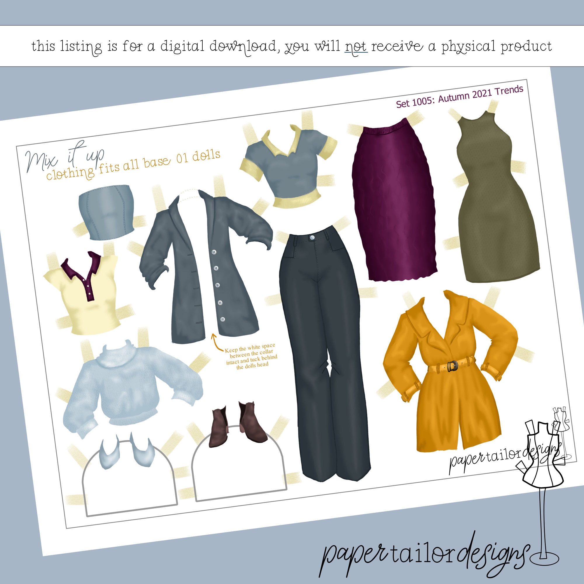 Paper Doll Clothes Printable Base 01 Full Color Modern Etsy