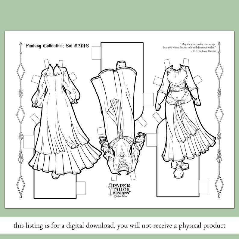 Fantasy Paper Doll Clothes Printable Coloring Page With Outfits Digital ...