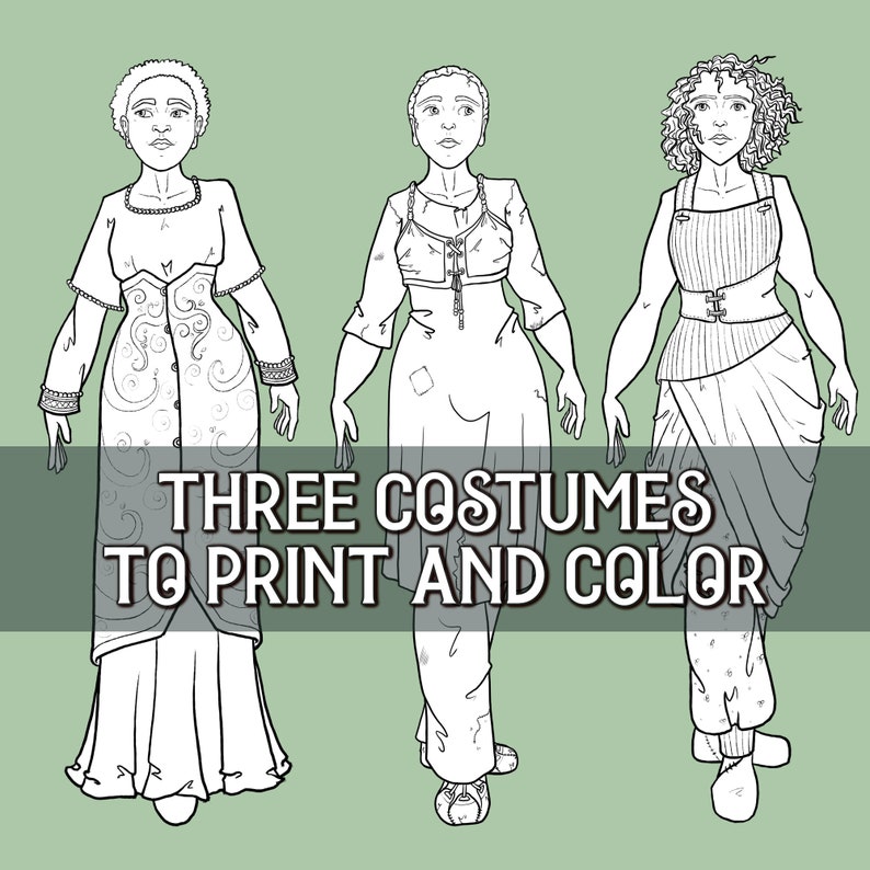 Fantasy Paper Doll Clothes Printable Coloring Page With Outfits Digital ...