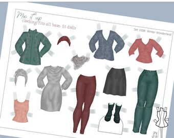 Winter Wonderland Paper Doll Clothes Printable - Full Color Modern Outfits - Digital Download Kids Activity