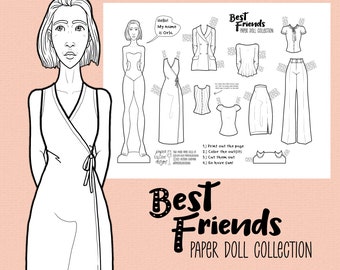 Orla the Paper Doll - Coloring Page with Outfits - Digital Download Kids Activity