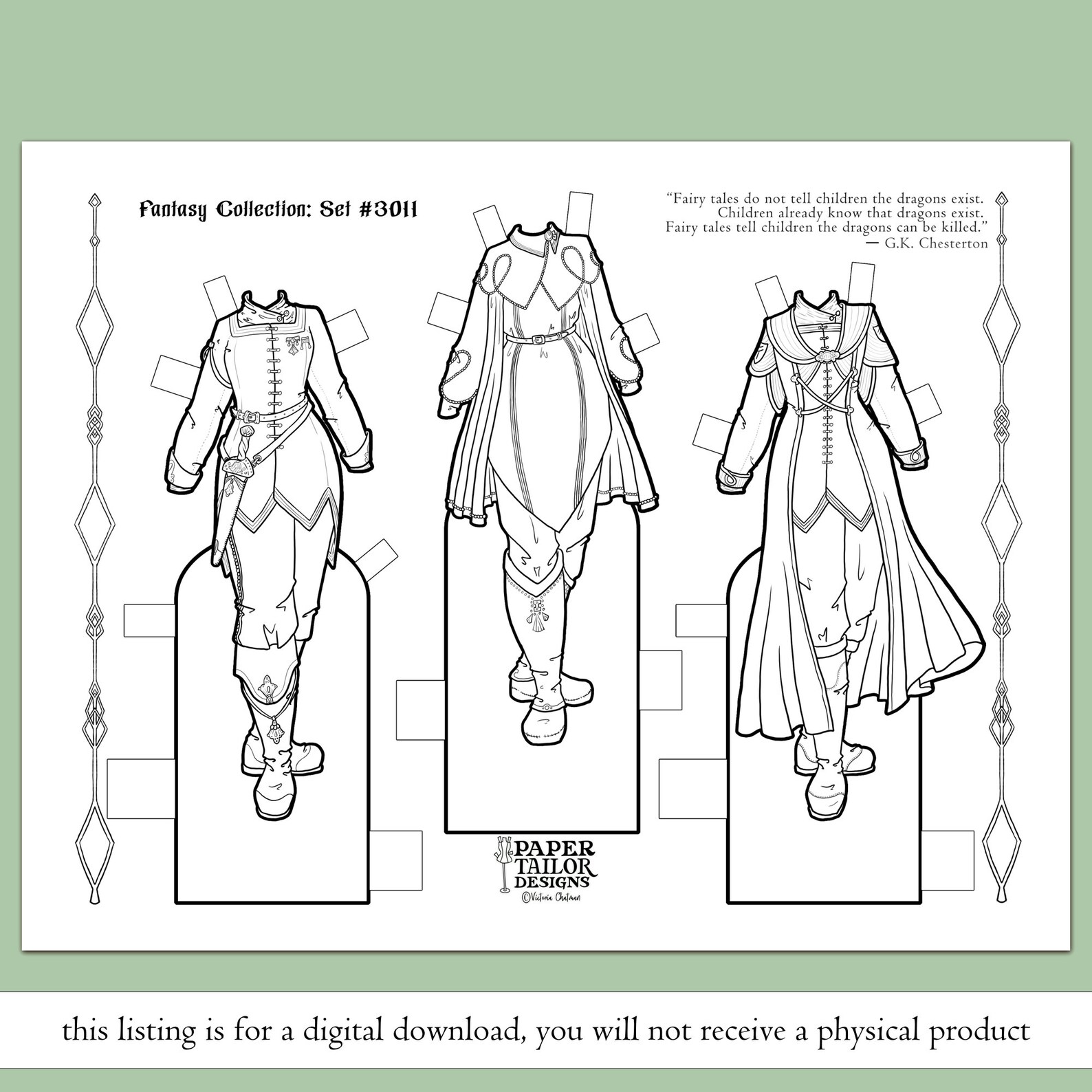 Fantasy Paper Doll Clothes Printable Coloring Page With Outfits Digital ...