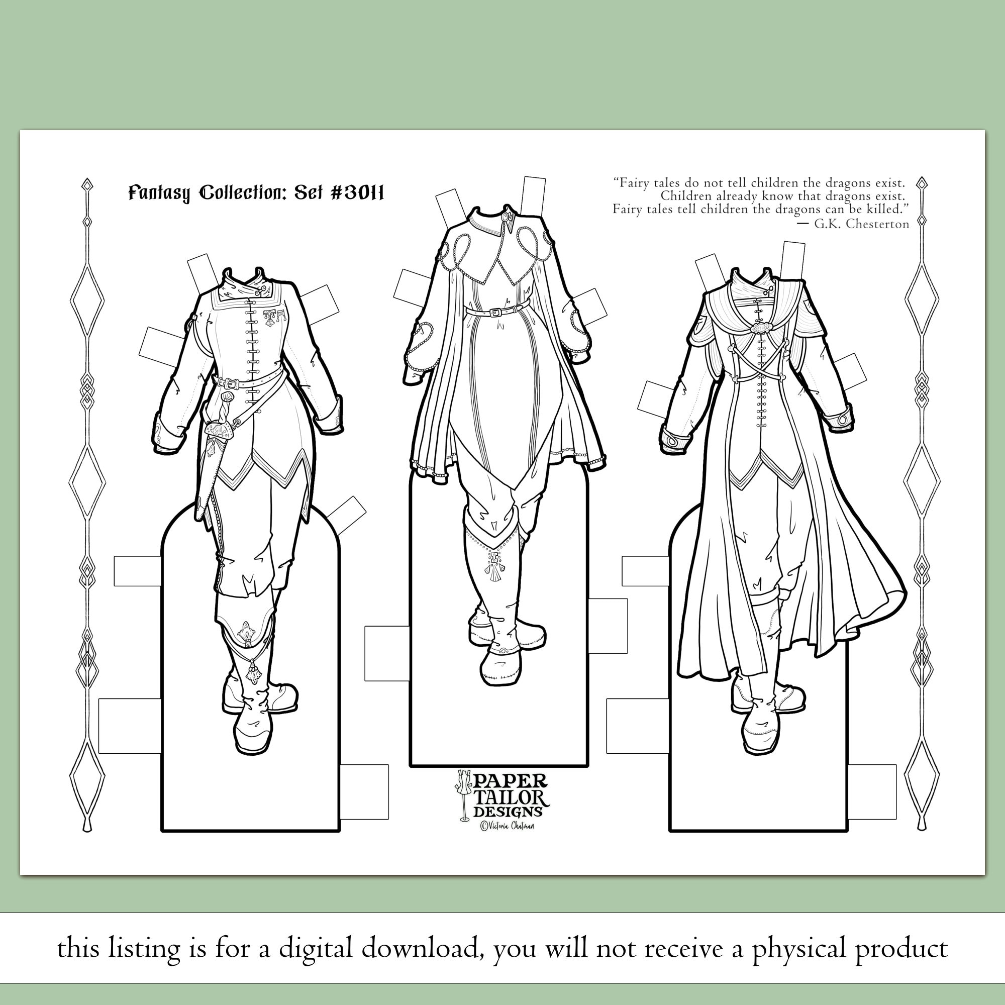 Fantasy Paper Doll Clothes Printable Coloring Page With Outfits Digital ...