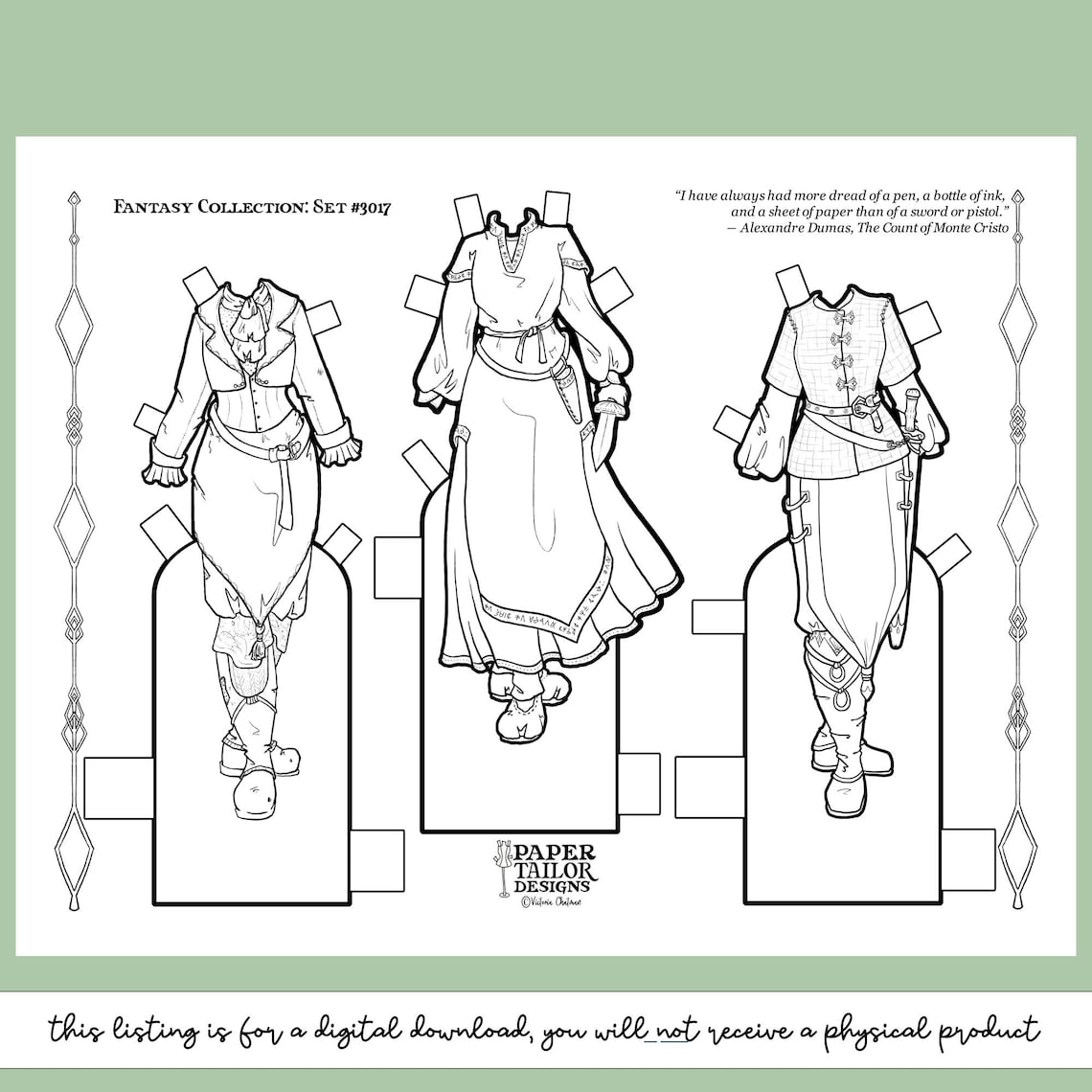 Fantasy Paper Doll Clothes Printable Coloring Page With Outfits Digital ...