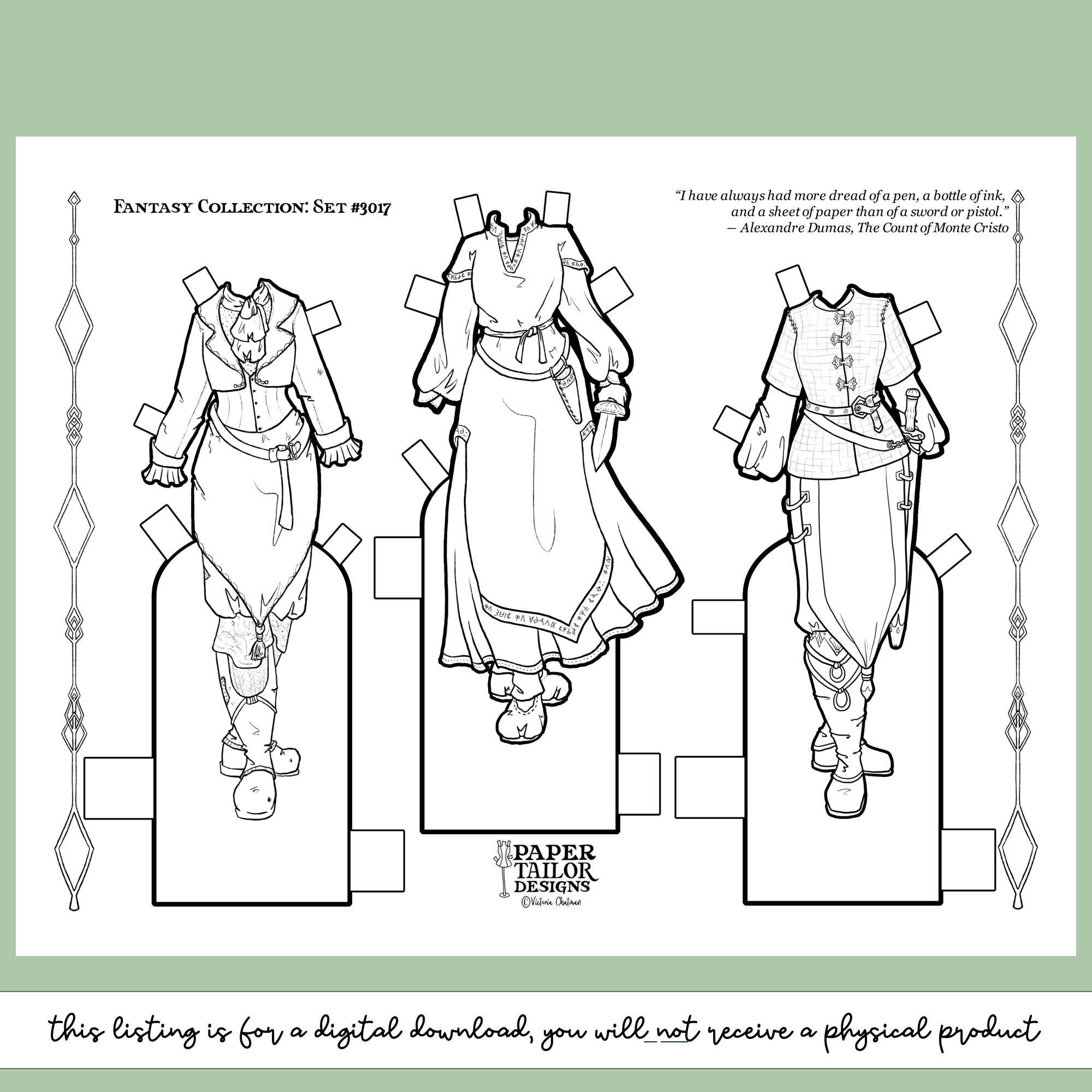 Fantasy Paper Doll Clothes Printable Coloring Page With Outfits Digital ...
