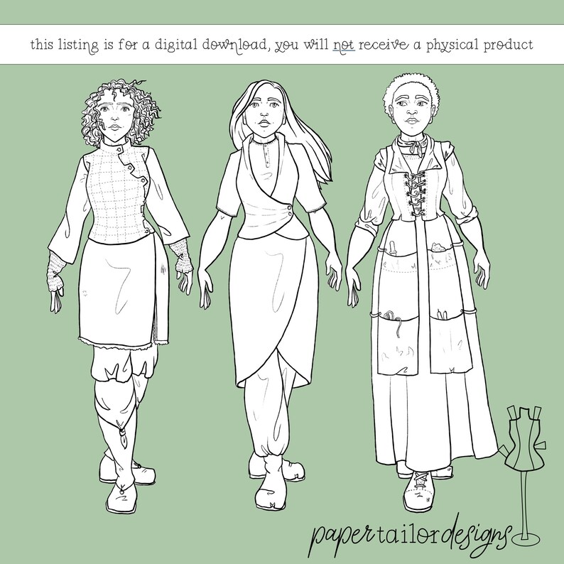 Fantasy Paper Doll Clothes Printable base 03 Coloring Page With Outfits ...